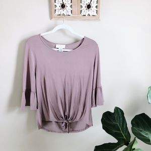 Lavender Field Anthro Knotted Purple Top Ruffle